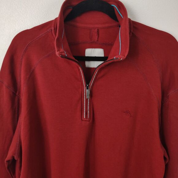 TOMMY BAHAMA Half-Zip Cotton Pullover Large Men's Red Cotton Long Sleeve Shirt - Picture 3 of 7